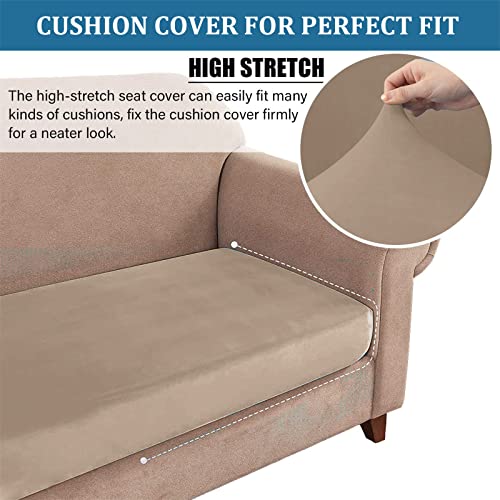 BXFUL Sofa-Sitzkissenbezüge, Sofakissen-Bezüge Stretch-Samt, Couchkissen-Bezüge Ersatz für individuelle Kissen mit elastischem Stoff (1-Sitzer,Sand)