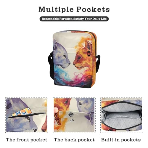 Crossbody Bag Flame Two Cats Kiss Messenger Bag for Women Men Purse Shoulder Bag Satchel Bag with Adjustable Strap 214B06412