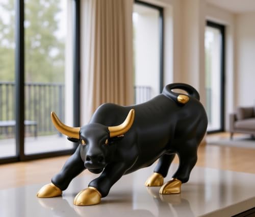 Image of UAG Exports Black Matt Charging Bull Statue with Golden Eyes | Geometric Polyresin Bull Idol for Stock Market Decor, Office Desk, Trader Room Showpiece & Business Gifting (9 Inch)