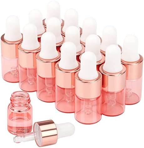 Wresty 15 Pcs Pink Glass Dropper Bottle Essential Oil Dropper Bottles Mini Glass Vials Cosmetic Liquid Container Perfume Aromatherapy Sample Bottles With Glass Eye Dropper (2ml(5/8 Dram))