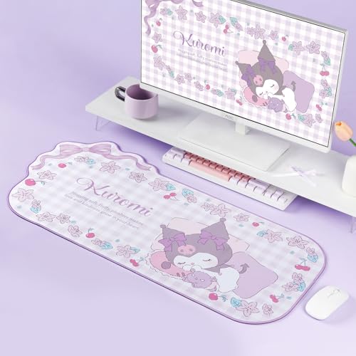Kuitmor KLM Flower Dream Tapis de souris Kawaii Anime antidérapant et imperméable pour clavier, grand tapis de souris de jeu étendu durable avec bord en nœud pour jeux de bureau – vue 6