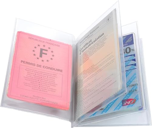 AGENDA DISCOUNT 1 étui de Protection multicartes 4 Volets (8 Faces) - Carte de Cantine, Carte Grise, Nouveau permis de Conduire, Carte d'identité, Carte...