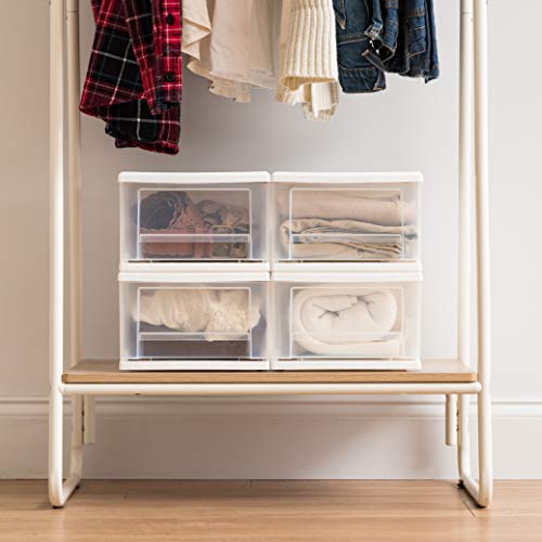image for IRIS USA 7 Qt. Plastic Drawer Storage Organizer Stacking Drawers, 4-Pa