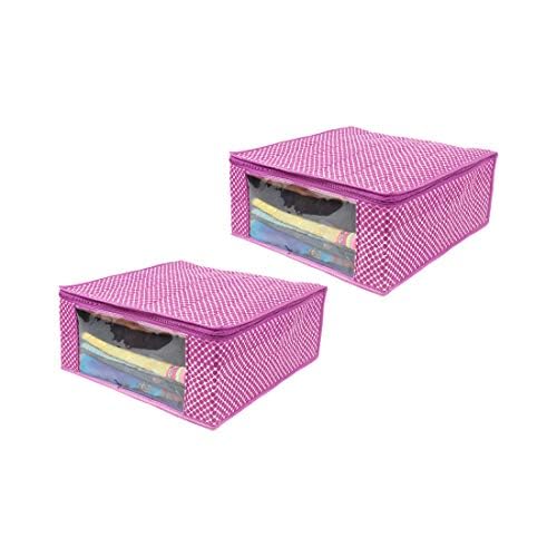 Image of PrettyKrafts Cotton Quilted Large Sari Cover Bag With Zip Closure and Transparent Window|Stackable and Foldable Saree Cover | Storage Organizer Bag |Wardrobe Organiser Cover| Pack of 12, Pink