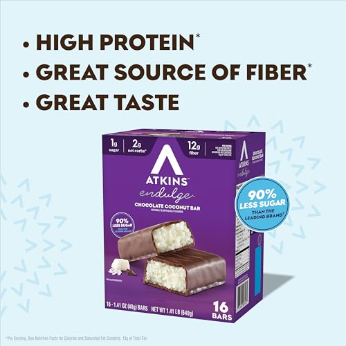 Atkins Endulge Chocolate Coconut Flavored Snack Bar, 1g Sugar, 12g Fiber, Low Sugar Snack, High Fiber Bars, Keto Friendly Treat, 16 Count - Image 5