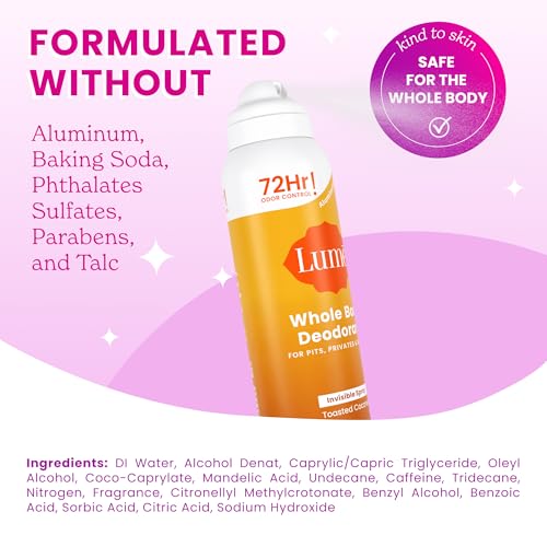 Image of Lume Whole Body Deodorant Spray Aluminum Free - 3.6 oz (Toasted Coconut) | 72-Hour Odor Control, Baking Soda Free, Whole-Body Deodorant Spray for Women - Safe for Underarms & Private Parts