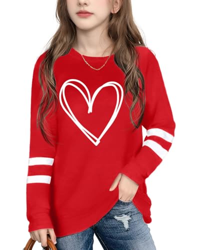 Kids Valentine Shirt Girls Valentines Shirts Cute Heart Grpahic Long Sleeve Tee Tops 4-12y