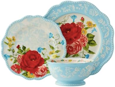Stunning Sweet Rose Stoneware 12-Piece Dinnerware Set (Blue)