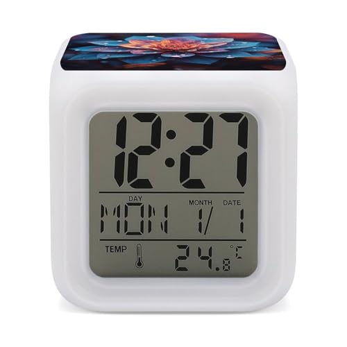 Reloj despertador de flores con luces LED de 7 colores y pantalla grande para mesita de noche 2