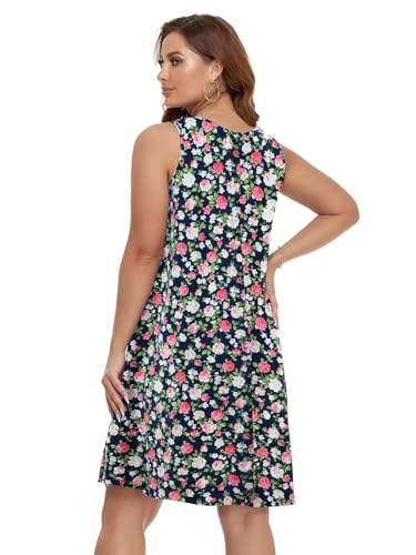 Image of BELAROI Women Casual Summer Beach Dresses Plus Size Sundress V Neck Pockets Swing Tank Dress Cover Ups