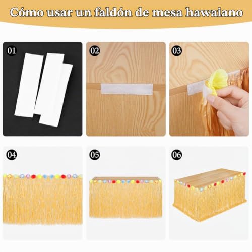 Miniatura 4 de Aomig Manteles De Hierba Hawaiana, 275cmx75cm Falda De Mesa Decoración Fiesta Hawaiana, Falda De Mesa Hawaiana Luau, Decoracion Fiesta De Playa Verano Tropical, 2pcs Con 8 Velcro