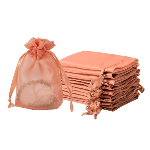 Image of QIANF 20 Pcs Orange Small Organza Bags 4X6 inch for Wedding Favors with Drawstring, Mini Mesh Gift Bags Jewelry Pouch for Candy Bridal Shower Party Favor Baby Shower Christmas