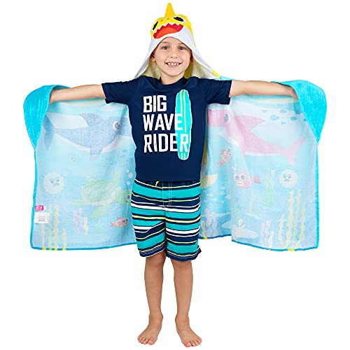 Franco Kids Bath and Beach Soft Cotton Terry Hooded Towel Wrap, 24" x 50", Baby Shark