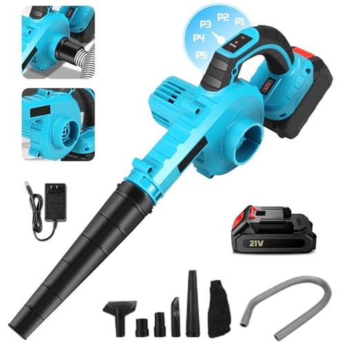 Souffleur de Feuilles,Souffleur Portable sans Fils à Batterie,Souffleur à Feuilles Électrique sans Fil 21V Souffleur à Feuilles Portable à Main,Contrôle à 5 Vitesses,pour Patio,Gazon (1 Batterie)