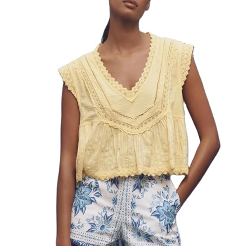 Women Y2K Loose Ruffle Pleated Tank Crop Top Linen V Neck Babydoll Summer Shirt Going Out Cute Cropped Vest