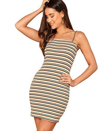 Floerns Women's Tank Dress Casual Stripe Dress Spaghetti Strap Bodycon Mini Dress Multi M