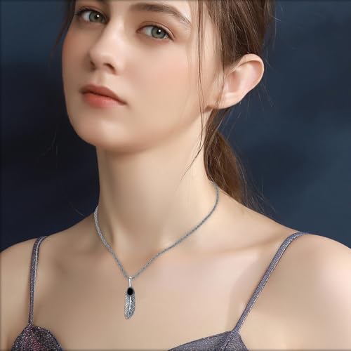 Feather Necklace with Turquoise/Black Onyx in 925 Sterling Silver Indian Feather Pendant for Men Women3