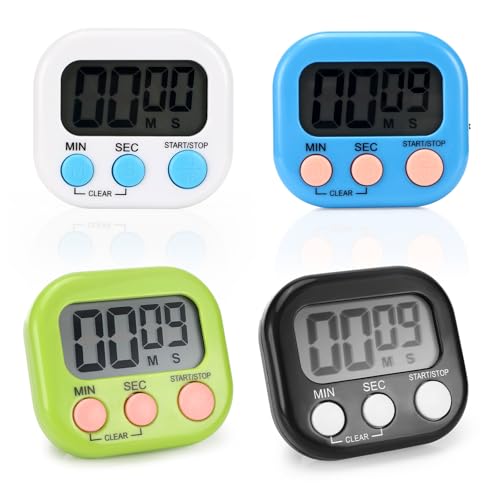 4 Piezas Temporizador Digital Temporizador Cocina Temporizador MagnéTico Timer Alarma Fuerte Reloj Temporizador Cronometro Oposiciones Soporte Plegable para Cocina Fitness Hornear Estudiar FáCil