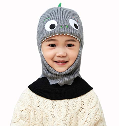 Kids Boys Girls Dinosaur Winter Knit Hat Baby Toddler Thick Scarf Earflap Hood Scarves Skull Caps2