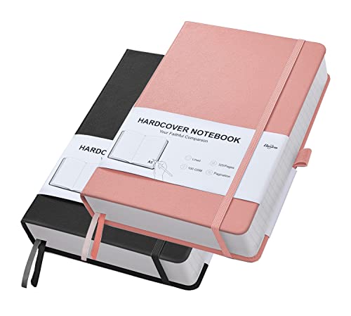 Gosirm Thick Journal Lined Notebook - Journal Notebook For Writing, A5 Notebook College Ruled, 100Gsm 320 Numbered Pages, Leather Hardcover Notebook For Women Men Work Office School - Black Pink #TOP4