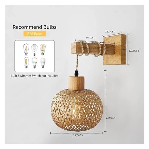 Aplique de pared de bambú y ratán natural E27 lámpara tejida a mano para salón 7
