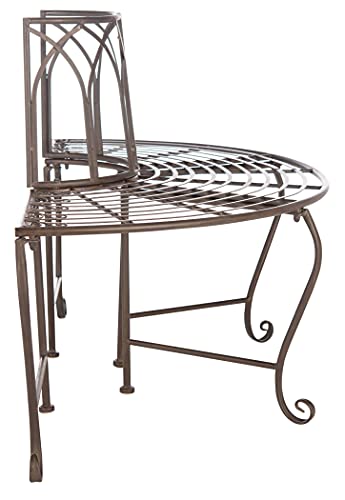 Image of SAFAVIEH Outdoor - Abia Iron Tree Bench - Rustic Brown Iron Metal - Vintage Scrollwork Garden Design - Ideal for Patio, Deck, Porch, Garden, 17 inch Seat Height (PAT5018B)