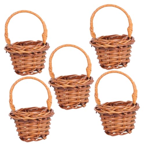 DECORNIJIA Mini Cestas de Ratán y Paja Tejidas a Mano Set de 5 Cestas Pequeñas para Flores Micro Paisajes y Manualidades Decoración Rústica para Hogar Bodas y Eventos