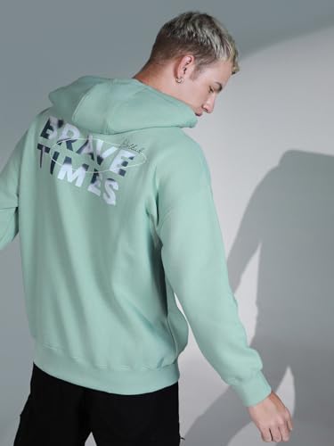 Image of Hubberholme Men Green Cotton Long Sleeves Regular Hood Sweatshirts HHMSSW23009
