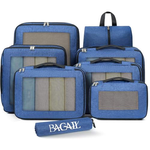 Image of BAGAIL Compression Packing Cubes for Travel Essentials, 8 Set-Navy