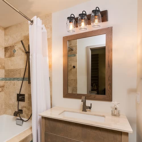 Lnc Bathroom Vanity Fixtures Farmhouse Mason Jar Lights With Faux Wood Finish, L18 X H8 X W9.5, Brown #TOP1