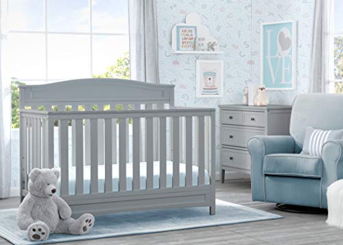 Image of Delta Children Emery 4-in-1 Convertible Crib, Grey + Serta Perfect Slumber Dual Sided Recycled Fiber Core Crib and Toddler Mattress (Bundle)