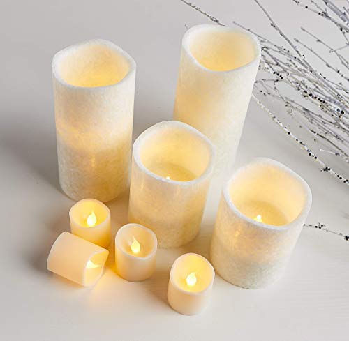 Furora LIGHTING LED Flameless Candles with Remote Control, Set of 8, Real Wax Battery Operated Pillars and Votives LED Candles with Flickering Flame and Timer Featured - Crystallized White