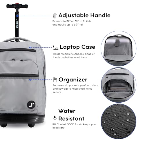 Image of J World Sundance Laptop Rolling Backpack for Girls Boys. Roller Bookbag with Wheels, 20 Inch, Grey