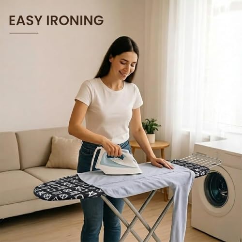 Image of ZOLMIX Wooden Ironing Board with Heat Resistant Cotton Felt, 15mm Base Table with Iron Holder, Foldable & Adjustable with Anti Slip Caps