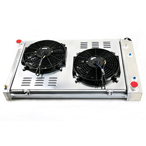 Ozcoolingparts 4 Row Core Aluminum Cc716Aa Radiator + 2 X 12" Fans W/Shroud + Thermostat Kit For 1973-1991 84 85 Chevy C/K/P/R Series C10/C20/C30/K10/K20/K30 Pickup Trucks Blazer Jimmy Suburban #TOP6