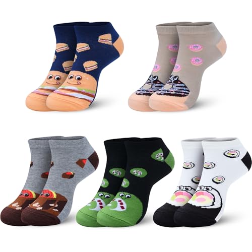 Sporzin Calcetines Mujer Divertidos Calcetines Deporte Mujer, 5 Pares Socks con Diseño de Hamburguesa, Donut, Pastel Sporzin Calcetines Mujer Divertidos Calcetines Deporte Mujer, 5 Pares Socks con Diseño de Hamburguesa, Donut, Pastel