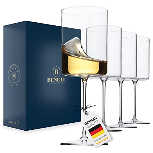 Superlative Edge Wine Glasses Square [Set of 4] White & Red Wine Goblets, Premium Clear Glass Bordeaux Wine Glasses Large Bowl Stemware Wine Blown Glasses Nice Packaging [14 Ounce]