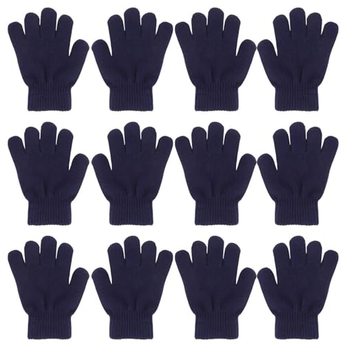 QKURT 6 Paare Magic Stretch Handschuhe - Vollfinger Winter Handschuhe für Kinder 5-13 Jahre Mädchen & Jungen