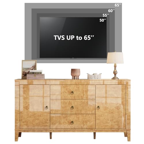 Image of LUXOAK 60 inch Glossy Burl Wood Sideboard Buffet with Storage