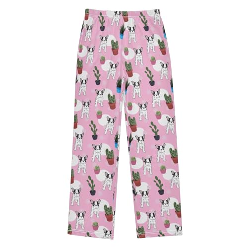 ZZXXB Bulldog Cactus Boys Long Pants Soft Trousers Elastic Waist Kids Lounge Bottoms with Pockets S-XL