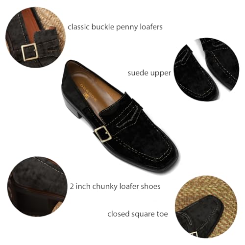 Image of MOOMMO Women Chunky Heel Penny Loafers Square Toe Buckle Slip On Comfort | Office Ladies Loafer Pumps 2 inch Stacked Block Heel Dress Loafers Oxfords Walking Dress Shoes Casual Size 4-11 M US