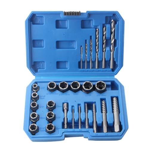 SIXRUN Juego de Extractores de Pernos de 26 Piezas Juego de Extractores de Pernos Rotos y de Tornillos Pelados de para Quitar y Tuercas Dañados, con Estuche de Transporte Sólido para Almacenamiento,