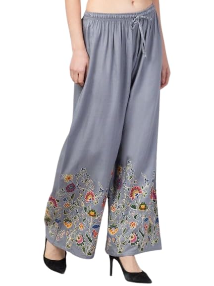 Trendy Wide Leg Printed Palazzo Pants for Women and Girls – Western Style Lightweight & Comfortable Trousers for Casual Wear(Grey)-image-40