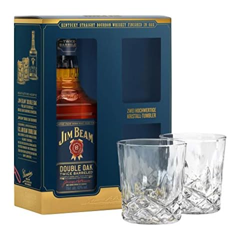 Jim Beam Double Oak Whiskey Exclusive crystal tumbler gift set 70cl Cover