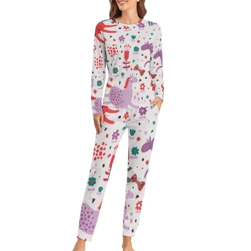 Pyjama femme anti-frottement t-shirt manches longues pantalon coton