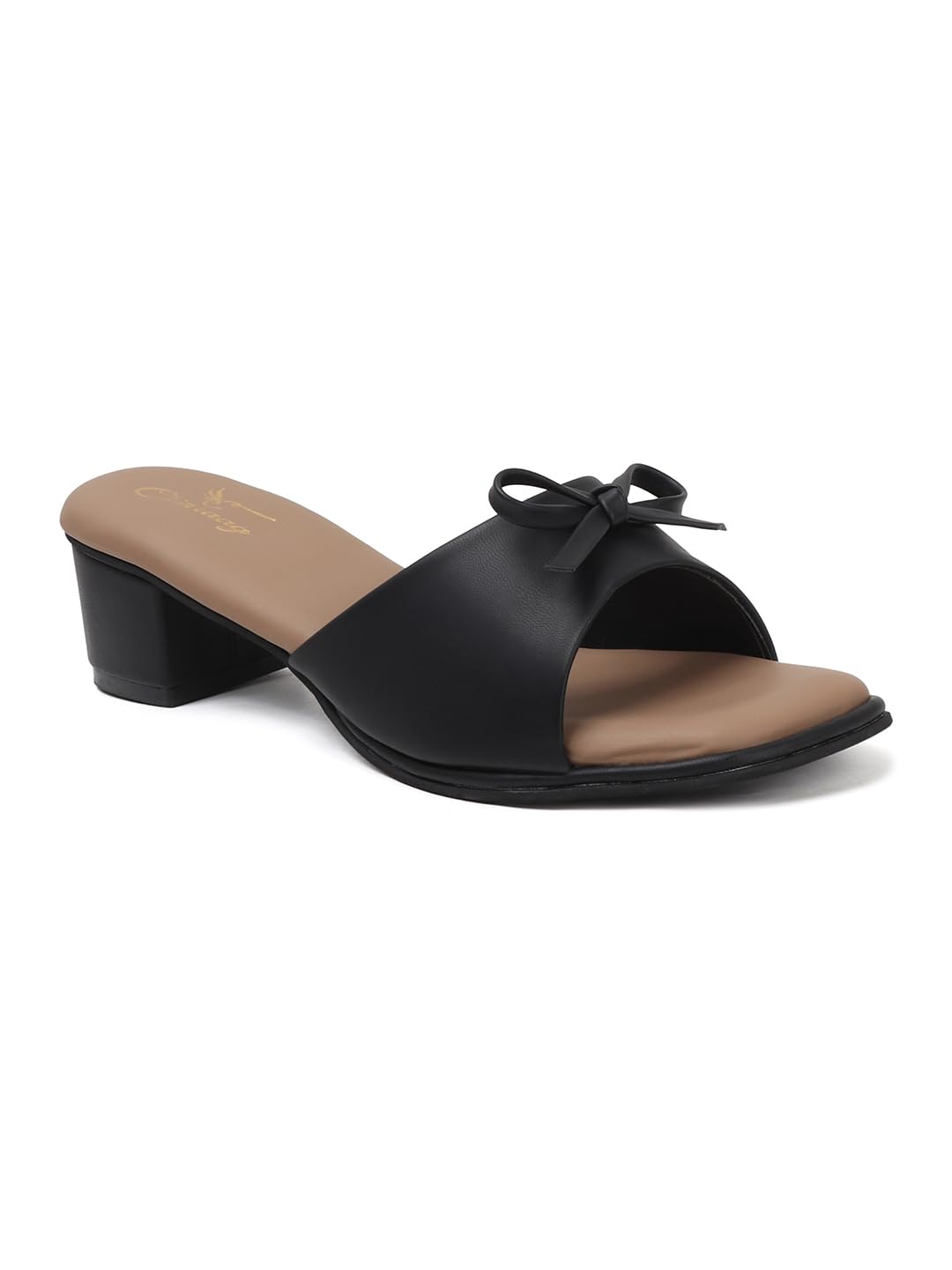 chinraag Elegant black slip-on block heel sandals featuring square open toes, soft cushioned footbeds, and stylish bow detailing for casual occasions.(CR-419-P)-picture-20