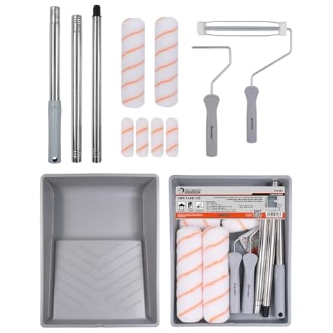 ROLLINGDOG Paint Roller Kit with Extension Pole - 9 Inch Paint Roller with Tray, 4Inch Mini Rollers,Stainless Steel Extension Pole (3ft) Cover