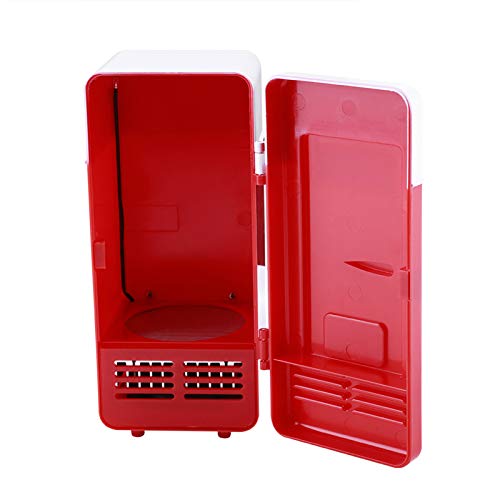 Ejoyous Mini Kühlschrank, LED USB kleiner Kühlschrank tragbarer Kühler/Heizung für Auto, Büro oder Zuhause (Rot)