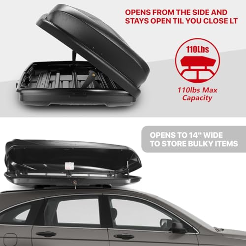 Image of DNA Motoring Rooftop Cargo Lock Box Carrier Lockable Heavy Duty Car Top Storage Case, Capacity 110 Lbs, 72 inch x 30 inch x 12 inch (L x W x H), 13 Cubic Ft.(Textured Black), PT-ZTL-8326-BK