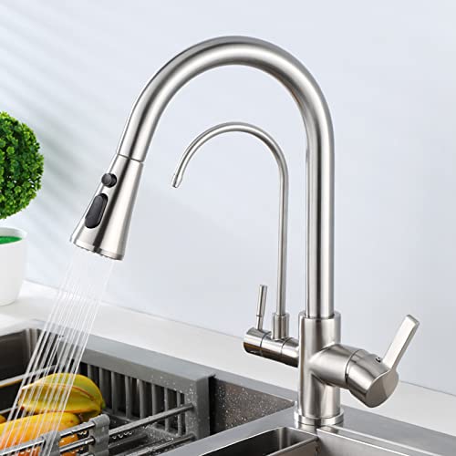 Robinet de cuisine à 3 voies avec pulvérisateur extractible pour évier et eau potable